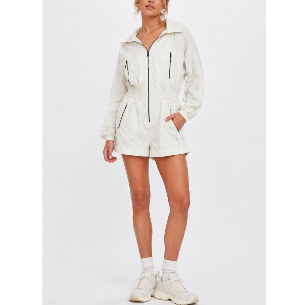 Free People Movement Peace Out Romper Windbreaker Ivory Size Small